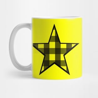 Yellow and Black Buffalo Plaid Star Mug